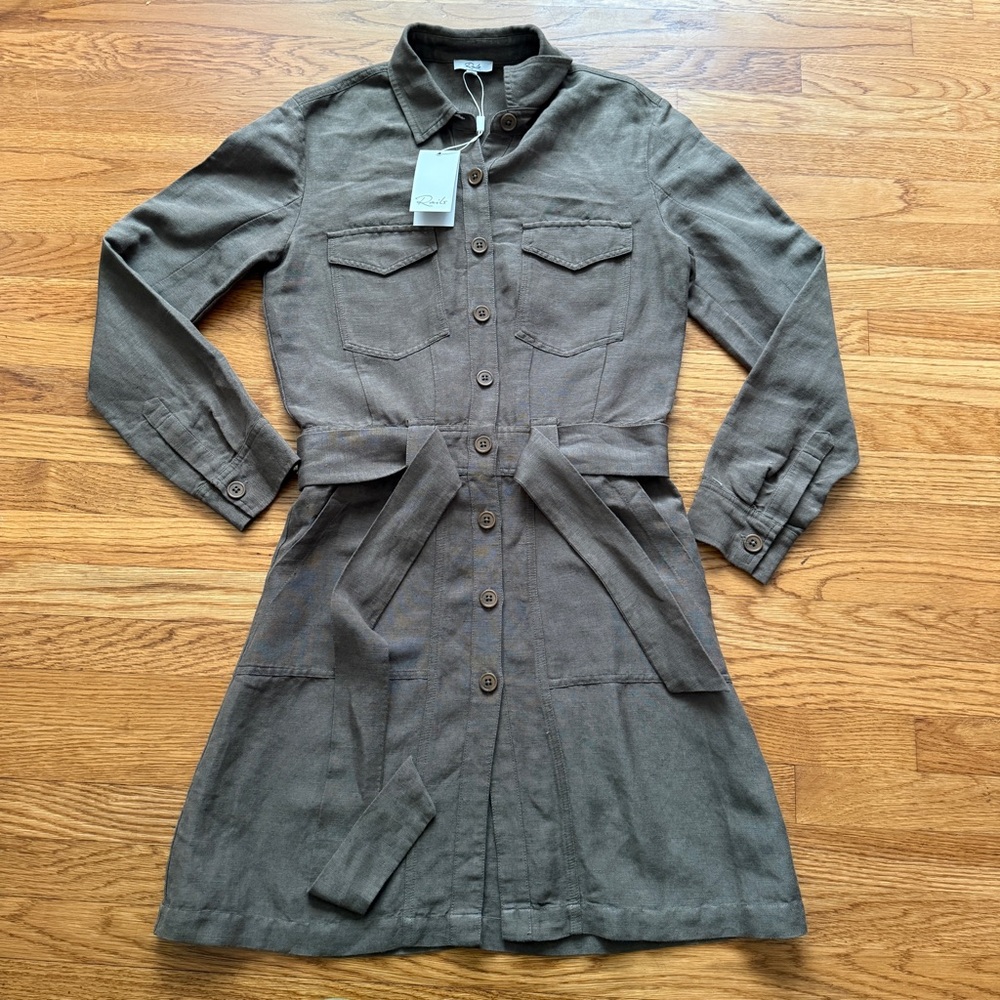 Rails olive linen utility dress with belt New Small